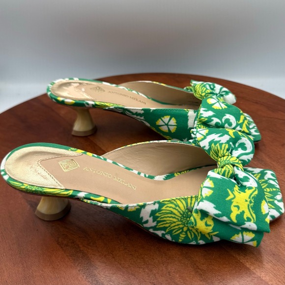 Antonio Melani Alora Royal Palm Bow Slide Sandals Kitten Heel Mule Womens 6.5 - Picture 7 of 12